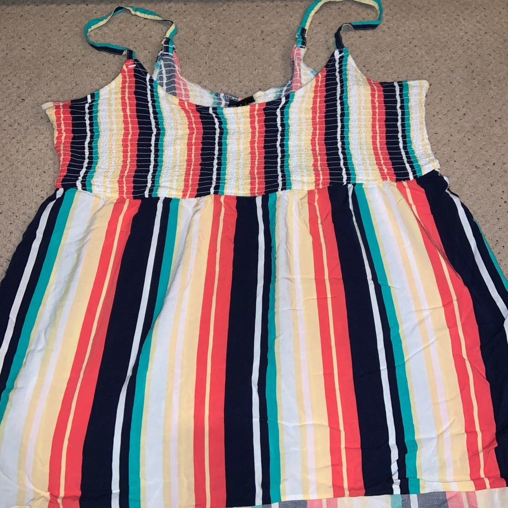 Challis Smocked Babydoll Tunic Cami Multi strip